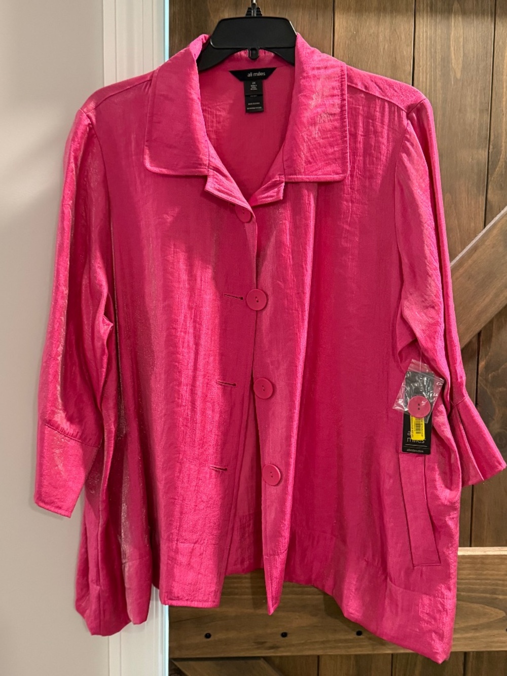Ali Miles Women's Jacket | Size 2X | Hot Pink Shimmer Open-Front Jacket